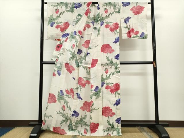平和屋着物∴ファッションデザイナー コシノジュンコ 夏物 浴衣 綿紅梅 草花文 綿 逸品 CABH7886ze