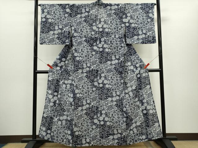 平和屋着物∴夏物 小紋・浴衣兼用 切嵌花唐草文 綿麻 逸品 CABH7888ze
