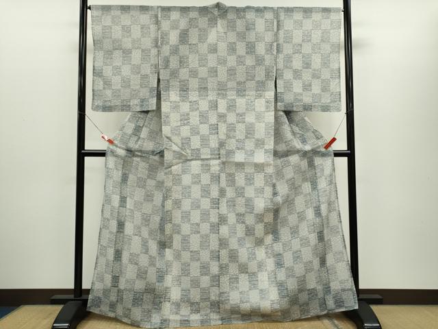 平和屋着物*夏物 小紋・浴衣兼用 絹紅梅 市松文 絹綿 逸品 未使用 CABH7889ze