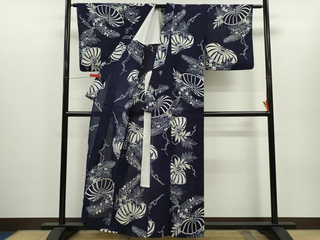 平和屋着物∴夏物 浴衣 綿紅梅 注染 花籠 手縫い 綿 逸品 CABH7896ze