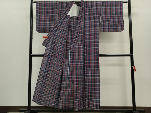 平和屋着物∴夏物 阿波しじら織 浴衣 格子柄 綿 逸品 CABH7901ze