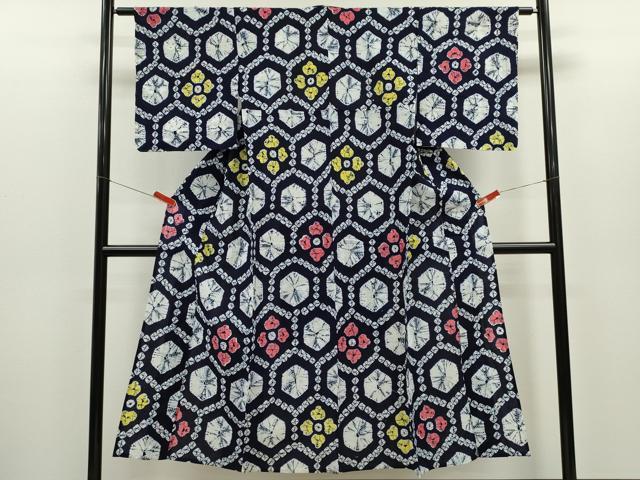 平和屋着物∴夏物 浴衣 有松鳴海絞り 亀甲菱花文 綿 逸品 未使用 CABH7915ze