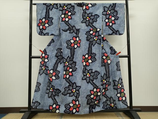 平和屋着物∴夏物 浴衣 有松鳴海絞り 草花文 綿 逸品 CABH7922ze