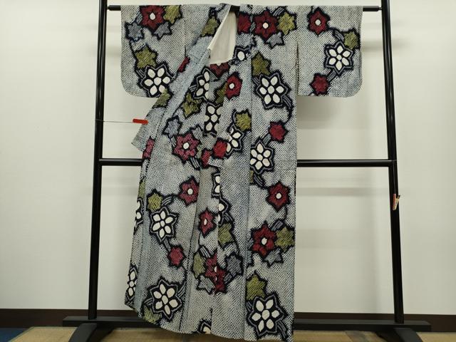 平和屋着物∴夏物 浴衣 有松鳴海絞り 草花文 綿 逸品 CABH7924ze