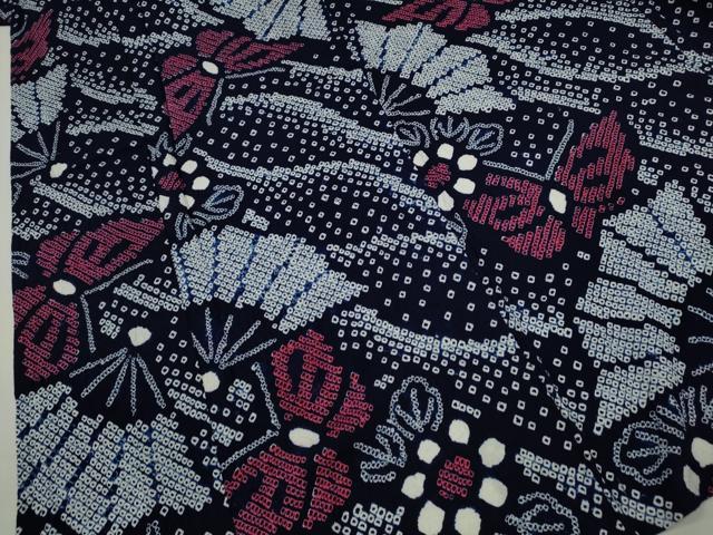 平和屋着物∴夏物 浴衣 有松鳴海絞り 扇面舞蝶花文 綿 逸品 未使用 CABH7925ze