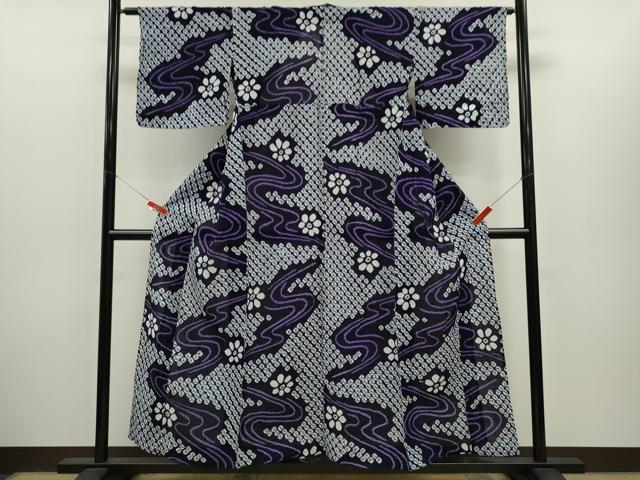 平和屋着物∴夏物 浴衣 有松鳴海絞り 流水花文 綿 逸品 CABH7926ze