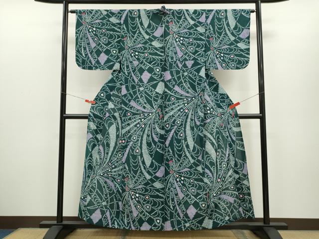 平和屋着物∴夏物 浴衣 有松鳴海絞り 孔雀文 綿 逸品 未使用 CABH7936ze