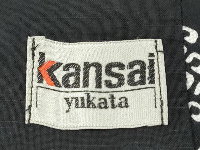 平和屋着物∴世界的ファッションデザイナー 山本寛斎 kansaiブランド 夏物 浴衣 注染 舞花文 黒地 日本製 綿 逸品 CABH7942ze