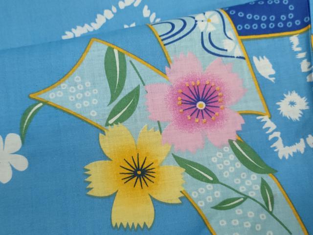 平和屋着物∴夏物 浴衣 エ霞短冊花文 綿 逸品 CABH7943ze