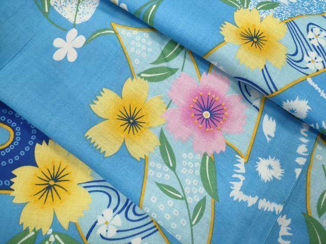 平和屋着物∴夏物 浴衣 エ霞短冊花文 綿 逸品 CABH7943ze