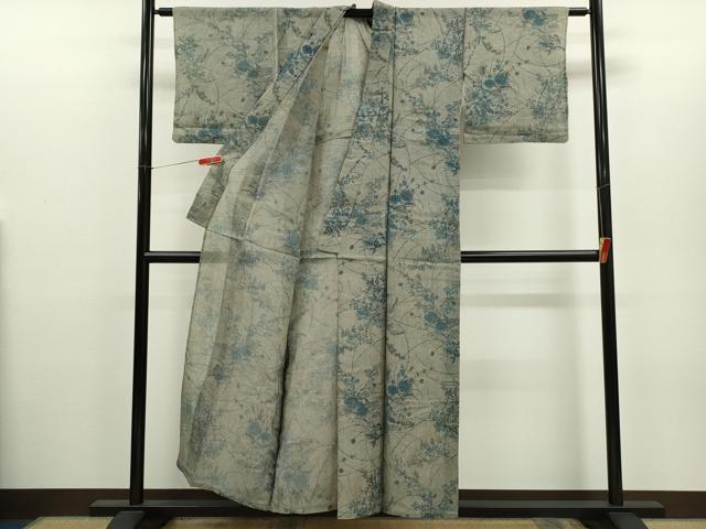 平和屋着物*夏物 小紋・浴衣兼用 絹紅梅 枝花文 絹綿 逸品 CABH7946ze