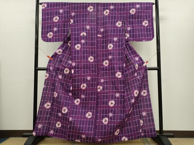 平和屋着物∴夏物 浴衣 綿紅梅 格子舞花文 綿 逸品 CABH7950ze