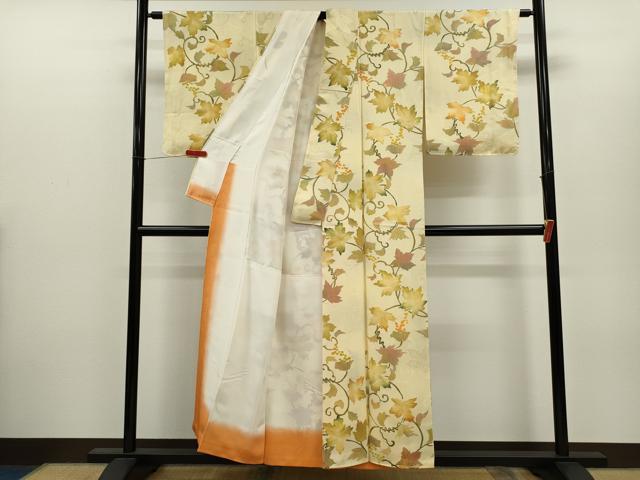 平和屋着物●上質な小紋 地紋起こし 葡萄唐草花文 正絹 逸品 CABH7971ze