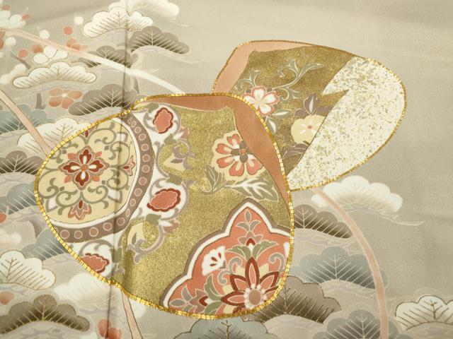 平和屋着物●豪華色留袖 駒刺繍 松竹梅貝合せ吉祥花文 金銀彩 正絹 逸品 CABH7973ze