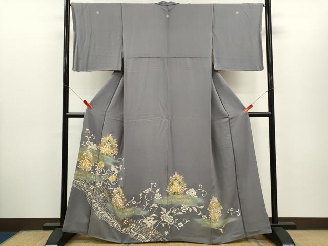 平和屋着物●豪華色留袖 駒刺繍 花唐草文 暈し染め 金彩 正絹 逸品 CABH7974ze