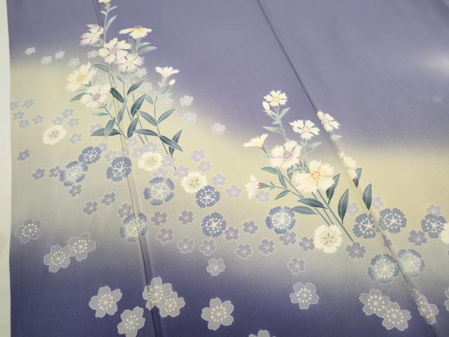平和屋着物●十日町友禅 女流作家 遠田藤舟 訪問着 草花文 暈し染め 金彩 正絹 逸品 CABH7982ze