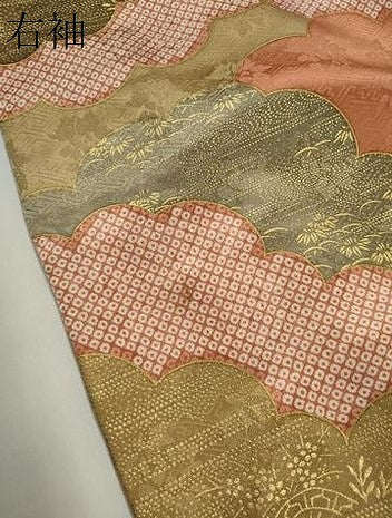 平和屋着物●訪問着 駒刺繍 雲取り草花文 金彩 正絹 逸品 CABH7983ze
