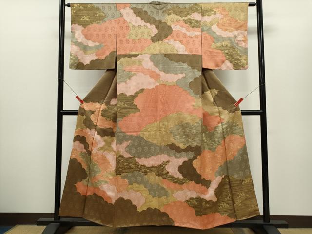 平和屋着物●訪問着 駒刺繍 雲取り草花文 金彩 正絹 逸品 CABH7983ze