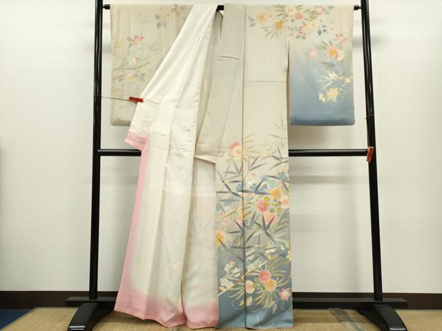 平和屋着物●人間国宝 本加賀友禅作家 二塚長生 訪問着 草花文 暈し染め 正絹 逸品 CABH7984ze