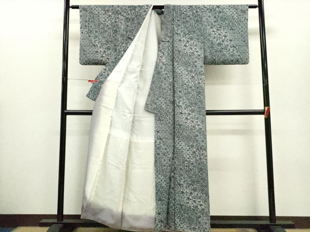平和屋着物●上質な小紋 切嵌更紗花文 正絹 逸品 CABH7993ze