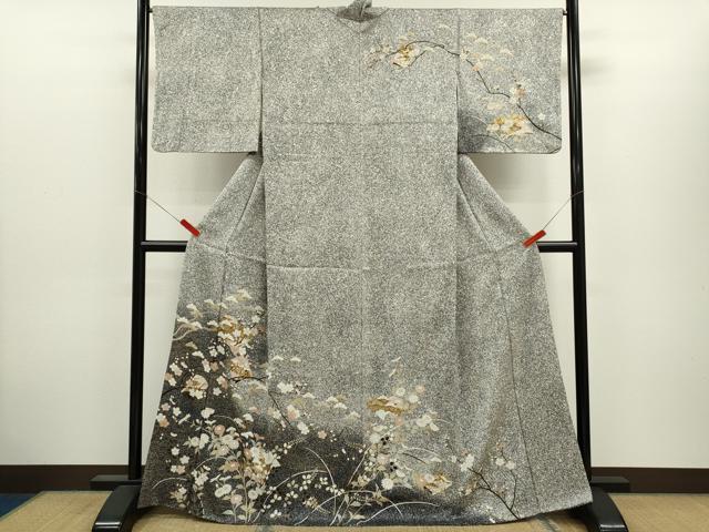平和屋着物●訪問着 冊子枝花文 たたき染め 金彩 正絹 逸品 CABH7996ze