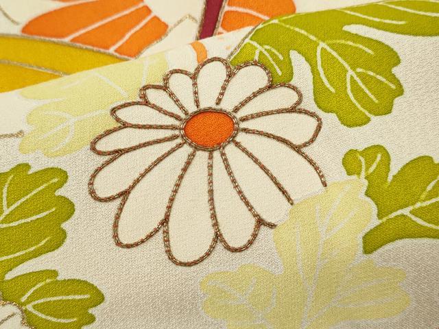 平和屋着物●長襦袢 無双仕立て 駒刺繍 糸車枝菊文 金彩 正絹 逸品 未使用 CABH7999ze