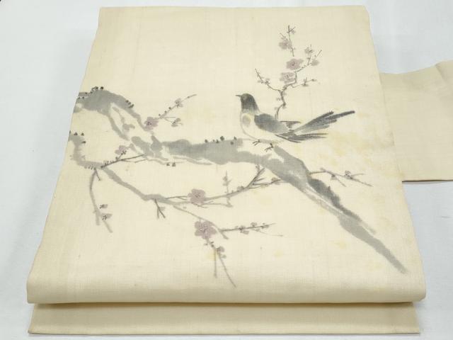平和屋着物*夏物 九寸名古屋帯 作家物 手描き 休み鳥 正絹 逸品 CABH8031fb