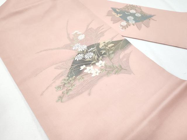 平和屋着物*夏物 九寸名古屋帯 草花文 正絹 逸品 CABH8041fb