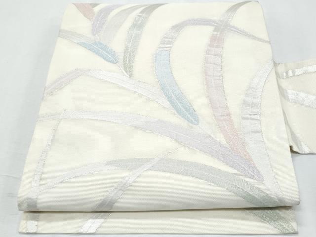 平和屋着物*夏物 九寸名古屋帯 枝葉文 銀糸 正絹 逸品 CABH8045fb