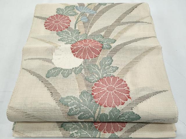平和屋着物*夏物 八寸名古屋帯 枝菊文 正絹 逸品 CABH8049fb
