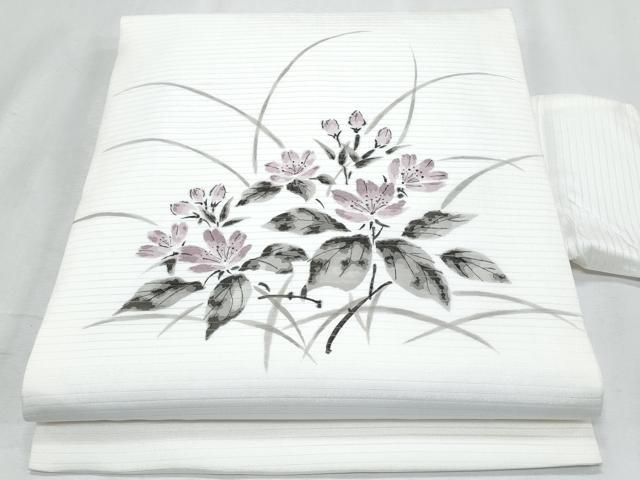 平和屋着物*夏物 塩瀬 九寸名古屋帯 手描き 草花文 正絹 逸品 CABH8054fb
