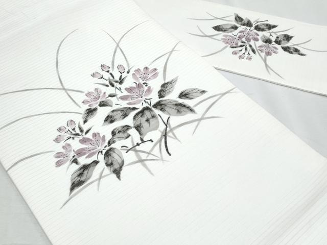 平和屋着物*夏物 塩瀬 九寸名古屋帯 手描き 草花文 正絹 逸品 CABH8054fb