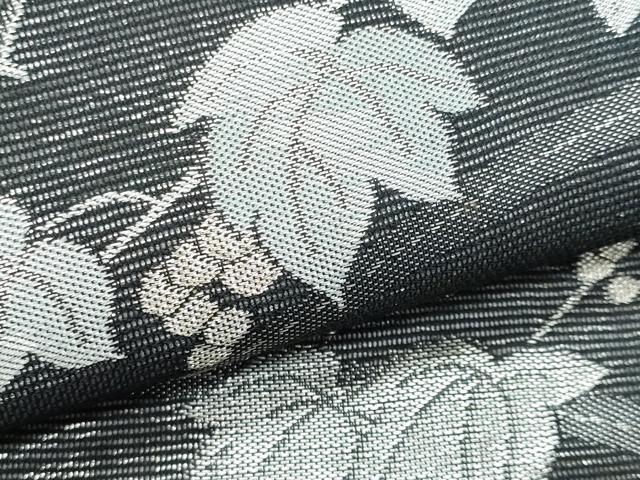 平和屋着物*夏物 西陣 川島織物 九寸名古屋帯 葡萄蔦の葉文 黒地 銀糸 CABH8058fb