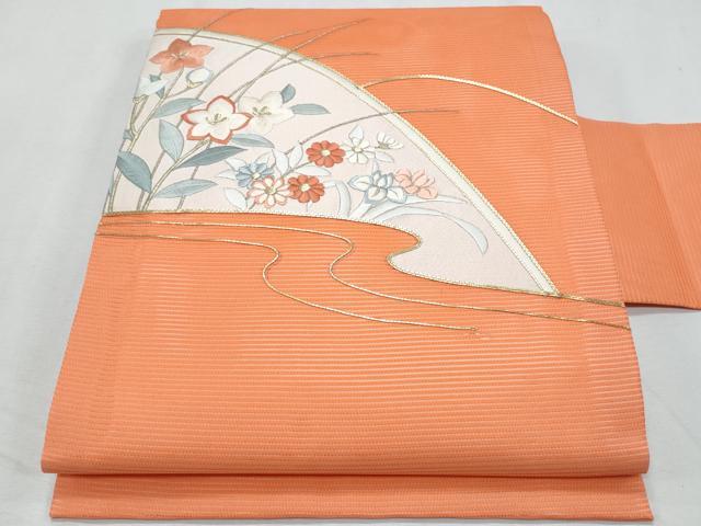 平和屋着物*夏物 九寸名古屋帯 駒刺繍 枝花文 正絹 逸品 CABH8060fb