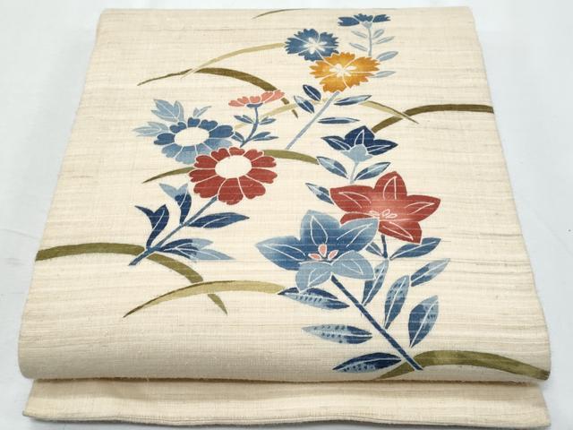 平和屋着物*夏物 九寸開き名古屋帯 枝花文 絹麻 逸品 CABH8062fb