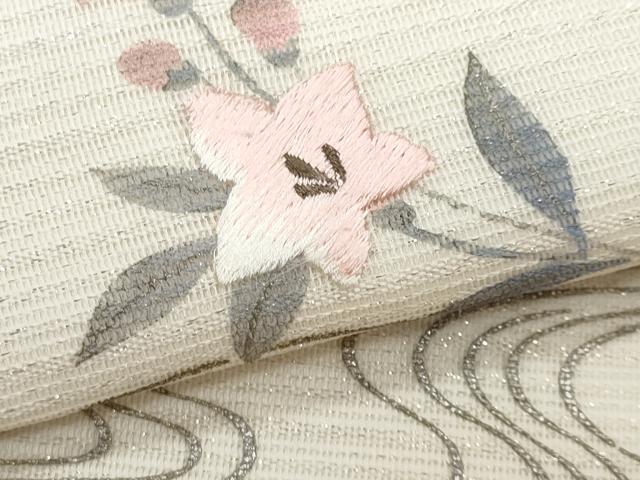 平和屋着物*夏物 九寸名古屋帯 刺繍 流水桔梗文 金銀彩 正絹 逸品 CABH8063fb