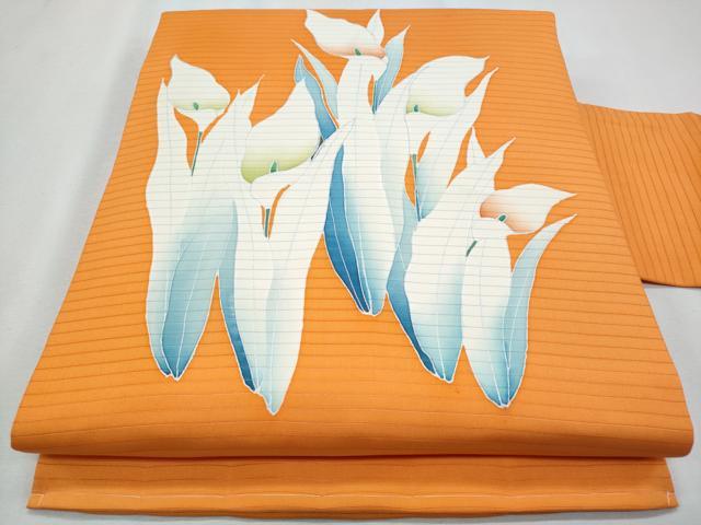 平和屋着物*夏物 塩瀬 九寸名古屋帯 草花文 銀彩 正絹 逸品 CABH8094fb