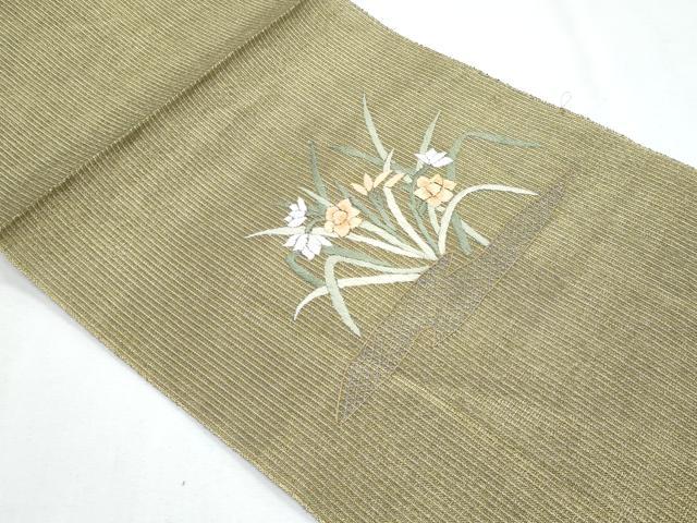 平和屋着物*夏物 八寸名古屋帯 総刺繍 草花文 正絹 逸品 CABH8109fb
