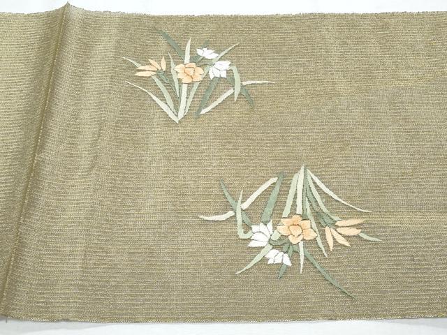 平和屋着物*夏物 八寸名古屋帯 総刺繍 草花文 正絹 逸品 CABH8109fb