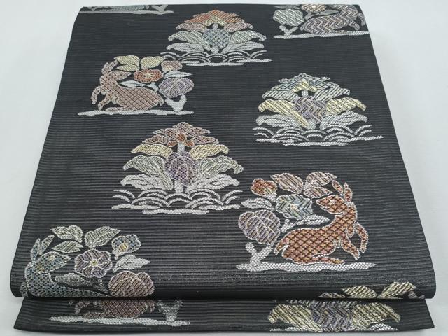 平和屋着物*夏物 六通柄袋帯 名物裂 花兎 黒地 金銀糸 正絹 逸品 CABH8125fb