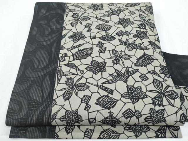 平和屋着物*夏物 九寸名古屋帯 作家物 伊勢型染 大扇花文 正絹 逸品 CABH8135fb