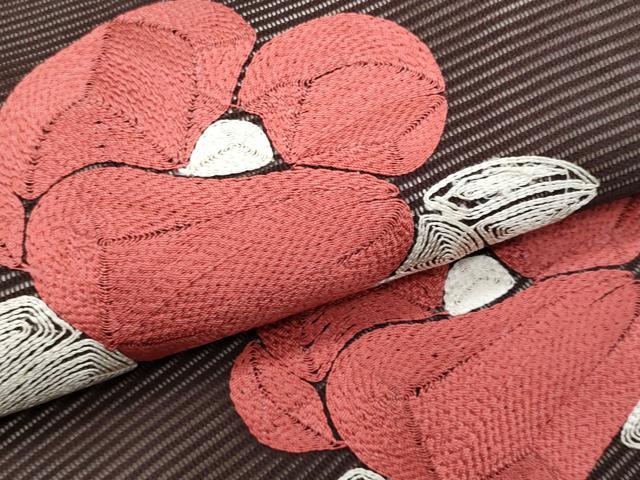 平和屋着物*夏物 九寸名古屋帯 総刺繍 椿 正絹 逸品 CABH8180fb