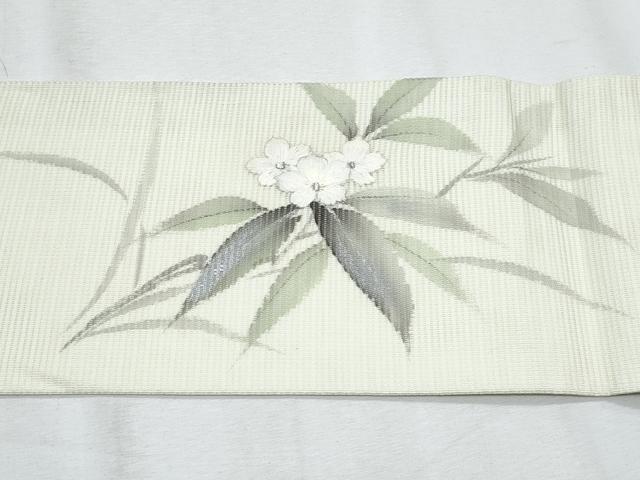 平和屋着物*夏物 九寸名古屋帯 作家物 手描き 刺繍 草花文 銀彩 正絹 逸品 CABH8181fb