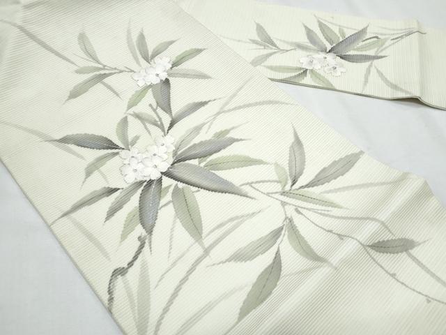 平和屋着物*夏物 九寸名古屋帯 作家物 手描き 刺繍 草花文 銀彩 正絹 逸品 CABH8181fb