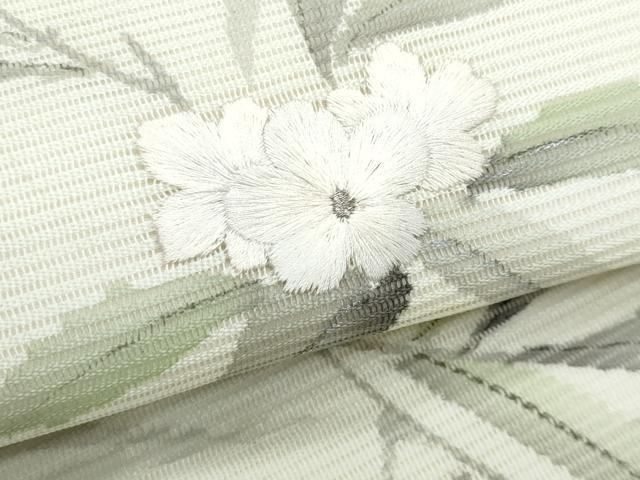 平和屋着物*夏物 九寸名古屋帯 作家物 手描き 刺繍 草花文 銀彩 正絹 逸品 CABH8181fb