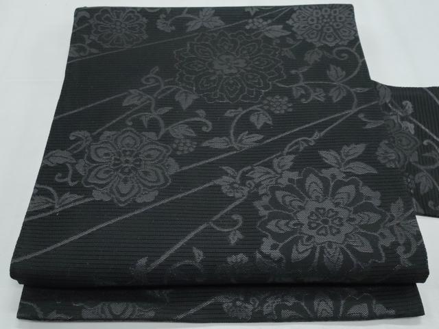 平和屋着物*夏物 九寸名古屋帯 正倉院花唐草文 黒地 正絹 逸品 CABH8186fb