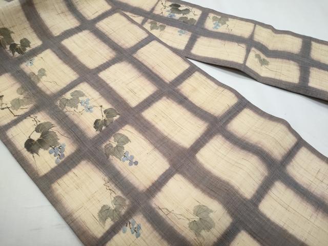 平和屋着物*夏物 染色作家 桐山紫香 手描き 九寸名古屋帯 葡萄蔦の葉文 麻 逸品 CABH8188fb