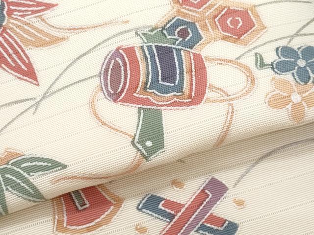 平和屋着物*夏物 塩瀬 九寸名古屋帯 芝草宝尽し文 正絹 逸品 CABH8191fb