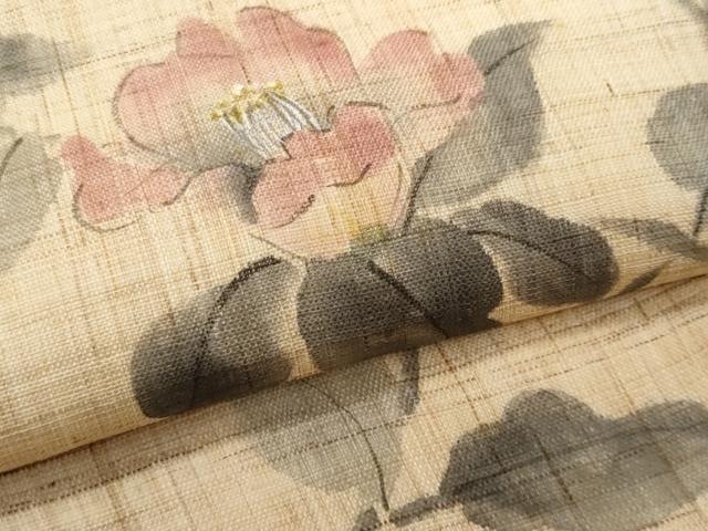 平和屋着物*夏物 九寸名古屋帯 作家物 手描き 枝椿 麻 逸品 CABH8204fb