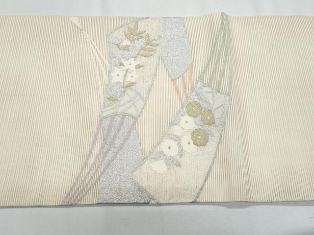 平和屋着物*夏物 太鼓柄袋帯 絽綴れ 扇面花文 金銀糸 正絹 逸品 CABH8224fb